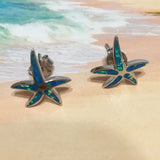 Beautiful Hawaiian Blue Opal Starfish Earring, Sterling Silver Blue Opal Star Fish Stud Earring E4132 Birthday Wife Mom Valentine Gift
