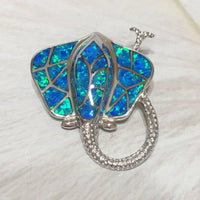 Unique Gorgeous Hawaiian Large Blue Opal Stingray Necklace, Sterling Silver Blue Opal Sting Ray Pendant, N2165 Birthday Gift, Statement PC