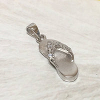 Beautiful Hawaiian Slipper Necklace, Sterling Silver Slipper Shoe Flip-Flop CZ Pendant, N2084 Valentine Birthday Mom Wife Girl Gift