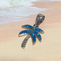 Pretty Hawaiian Blue Opal Palm Tree Necklace, Sterling Silver Blue Opal Palm Tree Charm Pendant, N2062 Birthday Wife Mom Girl Valentine Gift