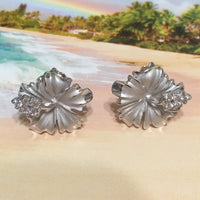 Gorgeous Hawaiian Large Hibiscus Earring, Official Hawaii State Flower, Sterling Silver Hibiscus CZ Stud Earring, E4158 Birthday Mom Gift