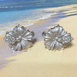 Gorgeous Hawaiian Large Hibiscus Earring, Official Hawaii State Flower, Sterling Silver Hibiscus CZ Stud Earring, E4158 Birthday Mom Gift