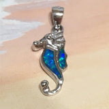 Pretty Small Hawaiian Blue Opal Seahorse Necklace, Sterling Silver Blue Opal Sea Horse Pendant, N2217 Birthday Gift, Island Jewelry