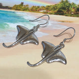 Unique Hawaiian X-Large Stingray Earring, Sterling Silver Sting Ray Dangle Earring, E4153A Birthday Wife Mom Valentine Gift, Island Jewelry