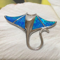 Gorgeous Hawaiian X-Large Blue Opal Manta Ray Necklace, Sterling Silver Blue Opal Manta Ray Pendant, N2314A Birthday Mom Gift, Statement PC