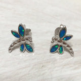 Unique Hawaiian Blue Opal Dragonfly Earring, Sterling Silver Blue Opal Dragonfly Stud Earring, E4145A Valentine Birthday Mom Gift