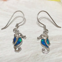 Unique Hawaiian Blue Opal Seahorse Earring, Sterling Silver Blue Opal Sea Horse Dangle Earring E4152A Birthday Mom Valentine Gift