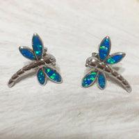 Beautiful Hawaiian Blue Opal Dragonfly Earring, Sterling Silver Blue Opal Dragonfly Stud Earring, E4146A Valentine Birthday Wife Mom Gift