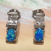 Unique Beautiful Hawaiian Blue Opal Earring, Sterling Silver Blue Opal Clear CZ Stud Earring, E4206 Birthday Mom Valentine Gift