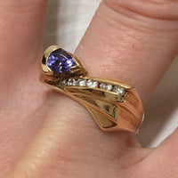 Unique Gorgeous Hawaiian Genuine Tanzanite Diamond Ring, 14KT Solid Yellow-Gold Tanzanite Diamond Ring, R1504 Birthday Gift, Statement PC