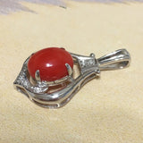 Unique Hawaiian Large Genuine Red Coral Diamond Pendant, 14KT Solid White-Gold Red Coral Diamond Pendant, P5328 Birthday Gift, Statement PC