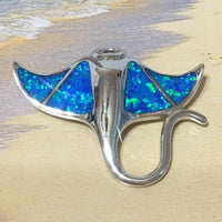 Unique Gorgeous Hawaiian Large Blue Opal Manta Ray Necklace, Sterling Silver Opal Manta Ray Pendant, N2162B Birthday Mom Gift, Statement PC