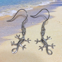 Unique Hawaiian Large Gecko Earring, Sterling Silver Crawling Gecko Dangle Earring, E4118 Birthday Wife Mom Valentine Gift, Island Jewelry