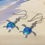 Stunning Hawaiian Large Blue Opal Sea Turtle Earring, Sterling Silver Blue Opal Turtle Dangle Earring, E4150A Birthday Wife Mom Gift