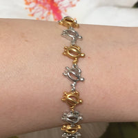 Unique Hawaiian 2-Tone Sea Turtle Bracelet, Sterling Silver Yellow-Gold Plated 2-Tone Turtle Bracelet, B3117 Birthday Mom Valentine Gift