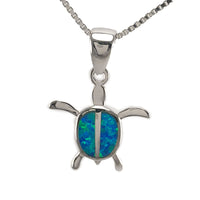 Pretty Hawaiian Blue Opal Sea Turtle Necklace, Sterling Silver Opal Turtle Charm Pendant, N2012 Birthday Valentine Mom Gift, Island Jewelry