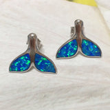 Gorgeous Hawaiian Large Blue Opal Whale Tail Earring, Sterling Silver Opal Whale Tail Stud Earring, E4141 Valentine Mom Gift, Statement PC