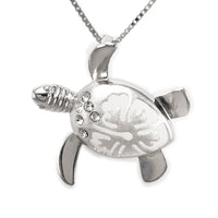Beautiful Hawaiian Large Sea Turtle Hibiscus Earring and Necklace, Sterling Silver Turtle Hibiscus CZ Pendant, N6025S Birthday Mom Gift