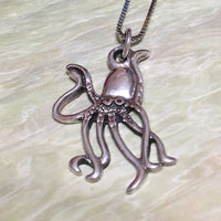Unique Hawaiian Octopus Necklace, Sterling Silver Octopus Charm Pendant, N2976 Birthday Valentine Wife Mom Gift, Unique Island Jewelry