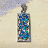 Beautiful Hawaiian Blue Opal 3 Plumeria Pendant, Past Present & Future, Sterling Silver Opal Plumeria Barrel Pendant N2228 Birthday Mom Gift