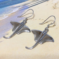 Unique Hawaiian X-Large Stingray Earring, Sterling Silver Sting Ray Dangle Earring, E4153A Birthday Wife Mom Valentine Gift, Island Jewelry