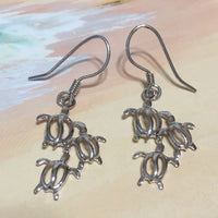 Unique Hawaiian Large Mom & 2 Baby Sea Turtle Earring, Sterling Silver 3 Turtle Family Dangle Earring, E4151A Birthday Wife Mom Gift