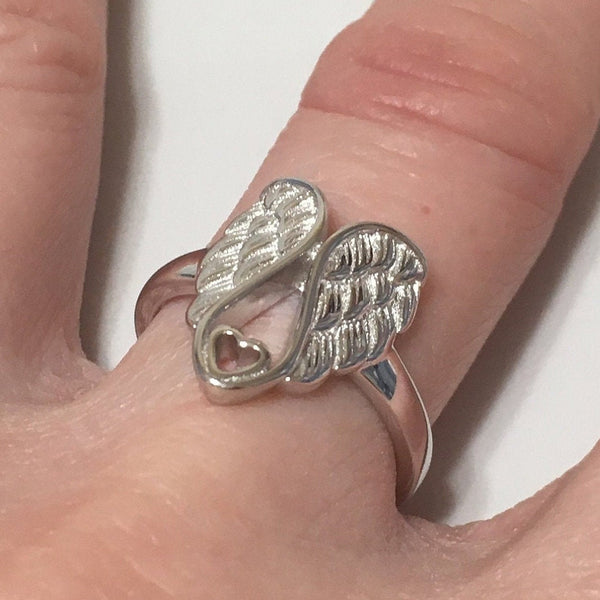 Unique Hawaiian Angel Wings Ring, Sterling Silver Angel Wing Heart Ring, R2374 Birthday Valentine Anniversary Wife Mom Gift