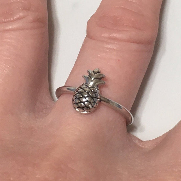 Unique Hawaiian Pineapple Ring, Sterling Silver Pineapple Ring, Island Jewelry, R2362 Valentine Birthday Mom Wife Gift, Stackable Ring