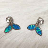Beautiful Hawaiian Blue Opal Whale Tail Earring, Sterling Silver Blue Opal Whale Tail Stud Earring, E4131 Birthday Wife Mom Valentine Gift