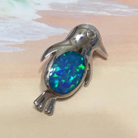 Unique Hawaiian Blue Opal Penguin Necklace, Sterling Silver Blue Opal Penguin Pendant, N2223 Birthday Mom Valentine Gift, Island Jewelry
