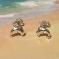 Cute Hawaiian Small Dolphin Earring, Sterling Silver Dolphin Stud Earring, E8104 Birthday Wife Mom Girl Valentine Gift, Island Jewelry