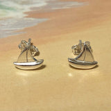 Unique Hawaiian Sailboat Earring, Sterling Silver Sail Boat Stud Earring, E8119 Birthday Mom Wife Girl Valentine Gift, Island Jewelry