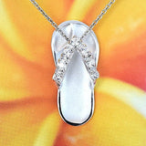 Beautiful Hawaiian Large Slipper Necklace, Sterling Silver Sandal, Flip-Flop Shoe Clear CZ Pendant, N2080 Birthday Mom Wife Christmas Gift