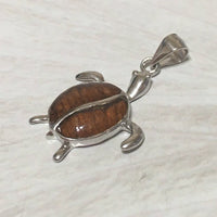 Beautiful Hawaiian Genuine Koa Wood Sea Turtle Necklace, Sterling Silver Koa Wood Turtle Pendant, N8170 Birthday Mom Valentine Gift