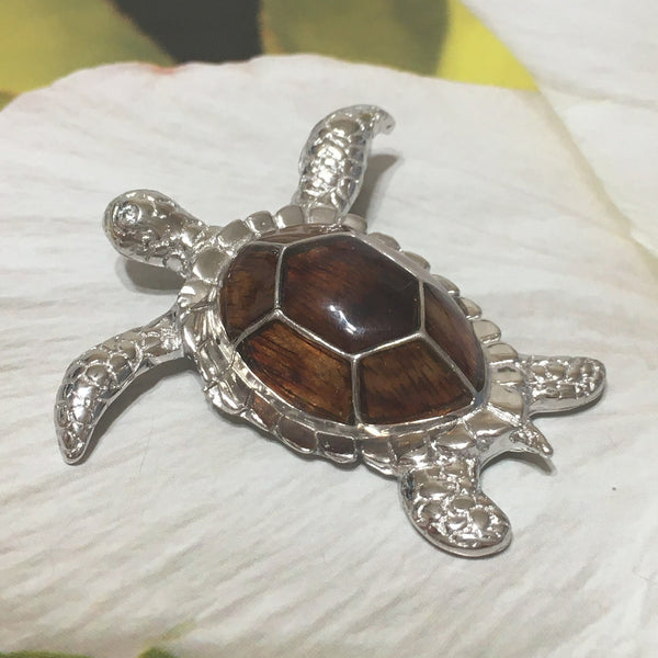 Gorgeous Hawaiian X-Large Genuine Koa Wood Sea Turtle Necklace, Sterling Silver Turtle Pendant, N8176 Birthday Mom Gift, Statement PC