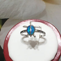 Unique Beautiful Hawaiian Blue Opal Sea Turtle Ring, Sterling Silver Blue Opal Sea Turtle Ring, R1004 Birthday Mom Valentine Gift