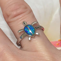 Unique Beautiful Hawaiian Blue Opal Sea Turtle Ring, Sterling Silver Blue Opal Sea Turtle Ring, R1004 Birthday Mom Valentine Gift