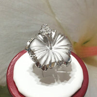 Unique Stunning Hawaiian X-Large Hibiscus Ring, Hawaii State Flower, Sterling Silver Hibiscus CZ Ring, R1055 Statement PC, Birthday Gift