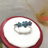Beautiful Hawaiian Blue Opal Plumeria Ring, Past Present & Future, Sterling Silver Blue Opal 3 Plumeria Flower Ring, R1041 Birthday Mom Gift