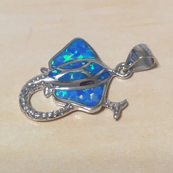Unique Hawaiian Blue Opal Stingray Necklace, Sterling Silver Blue Opal Sting Ray Pendant, N8256 Birthday Mom Valentine Gift, Island Jewelry