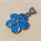 Beautiful Hawaiian Blue Opal Plumeria Necklace, Sterling Silver Blue Opal Plumeria Flower Pendant, N6005 Birthday Valentine Mom Gift