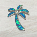 Beautiful Hawaiian Blue Opal Palm Tree Earring and Necklace, Sterling Silver Blue Opal Palm Tree Pendant, N6013 Birthday Valentine Mom Gift