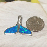 Beautiful Hawaiian Blue Opal Whale Tail Necklace, Sterling Silver Blue Opal Whale Tail Pendant, N6017 Birthday Valentine Mom Gift
