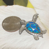 Gorgeous Large Hawaiian Sea Turtle Earring and Necklace, Sterling Silver Blue Opal Turtle Pendant, N6023S Birthday Mom Wife Valentine Gift