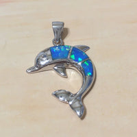 Beautiful Hawaiian Blue Opal Dolphin Necklace, Sterling Silver Blue Opal Dolphin Pendant, N6029 Birthday Valentine Wife Mom Gift