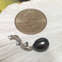 Unique Hawaiian Genuine Black Pearl Necklace, Sterling Silver Black Pearl CZ Pendant, N2648 Birthday Anniversary Mom Wife Valentine Gift