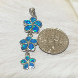 Beautiful Hawaiian 3 Blue Opal Plumeria Necklace, Past Present & Future, Sterling Silver Plumeria Pendant, N6145 Birthday Christmas Mom Gift