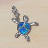 Unique Beautiful Hawaiian Blue Opal Sea Turtle Necklace, Sterling Silver Opal Turtle CZ Pendant, N6158 Birthday Valentine Mom Gift