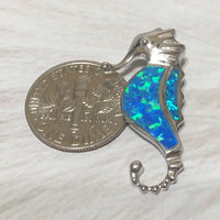 Beautiful Hawaiian Blue Opal Seahorse Necklace, Sterling Silver Blue Opal Seahorse Pendant N6162 Birthday Valentine Mom Gift, Island Jewelry
