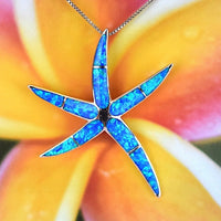 Gorgeous Hawaiian X-Large Blue Opal Starfish Necklace, Sterling Silver Blue Opal Starfish Pendant, N2318 Birthday Valentine Mom Gift